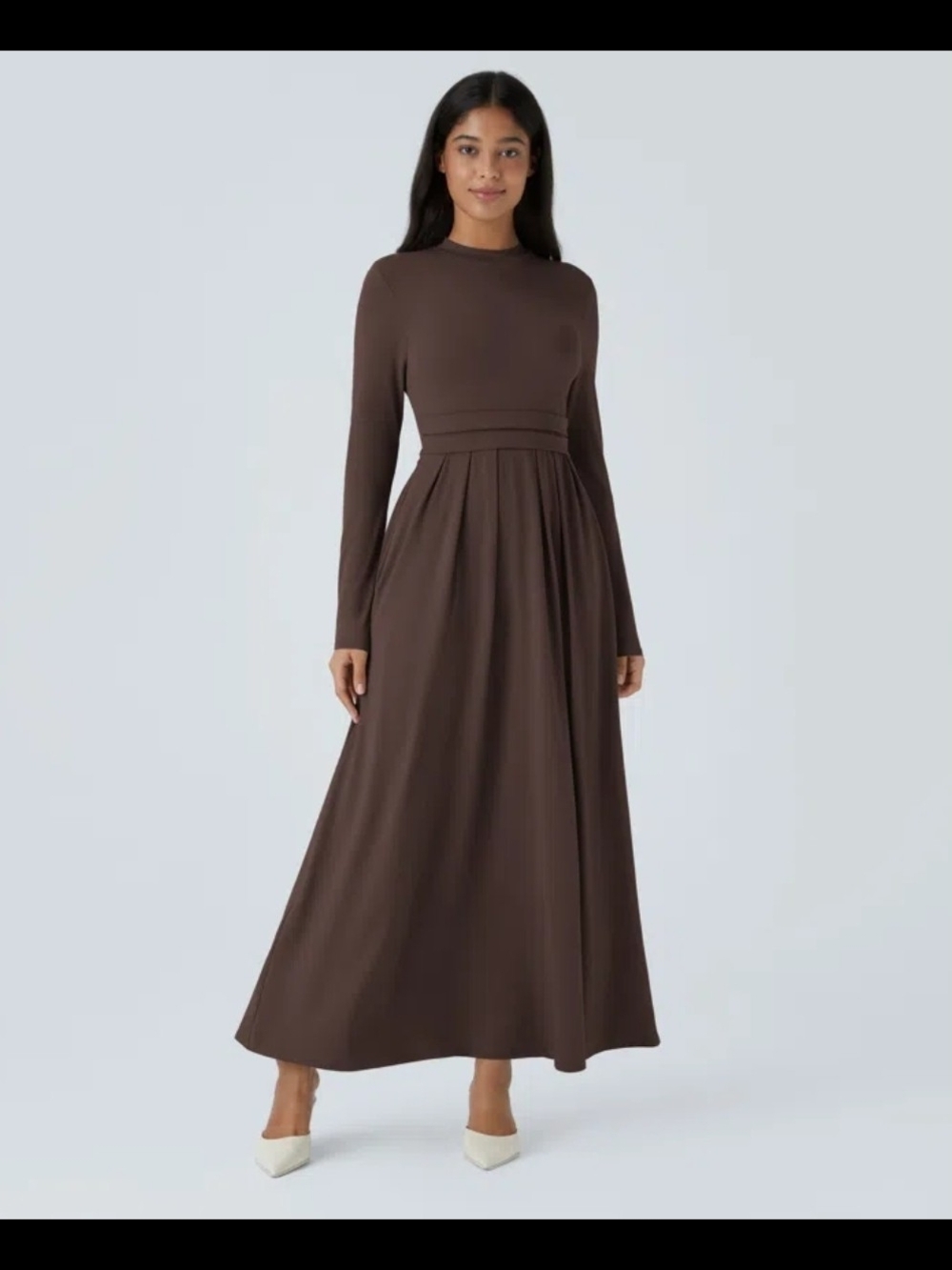 Halara Mock-neck Long Sleeve Pocket Flare Maxi Casual Dress Chestnut 1X
